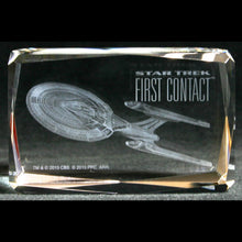 Load image into Gallery viewer, Star Trek First Contact Enterprise NCC 1701-E Etched Crystal Art Cube - Small