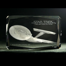 Load image into Gallery viewer, Star Trek The Motion Picture Enterprise NCC 1701 Refit Etched Crystal Art Cube - Small