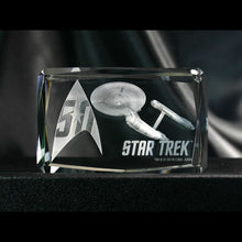 Load image into Gallery viewer, Star Trek 50th Anniversary Etched Crystal Art Cube - Front