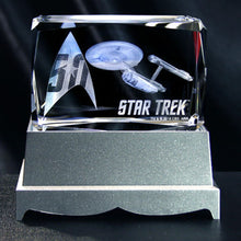 Load image into Gallery viewer, Star Trek 50th Anniversary Etched Crystal Art Cube - Front