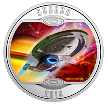 Load image into Gallery viewer, Star Trek U.S.S. Voyager NCC-74656 - Pure Silver Glow-In-The-Dark Colored Coin (2018)
