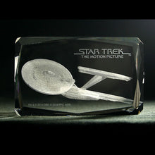 Load image into Gallery viewer, Star Trek The Motion Picture Enterprise NCC 1701 Refit Etched Crystal Art Cube - Small
