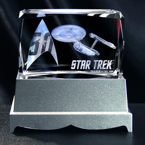 Star Trek 50th Anniversary Etched Crystal Art Cube - Front