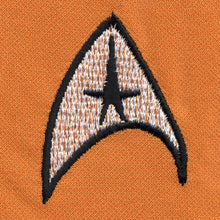 Load image into Gallery viewer, Star Trek Classic Gold Dress Deluxe Costume Close Up
