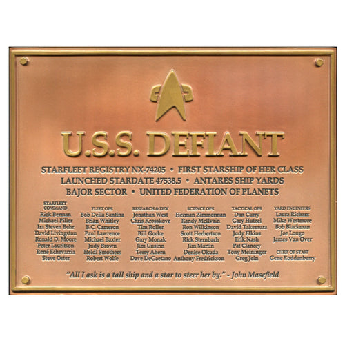 USS Defiant NX 74205 Dedication Plaque Front