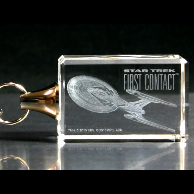 Star Trek Enterprise 1701-E Etched Crystal Art Keychain