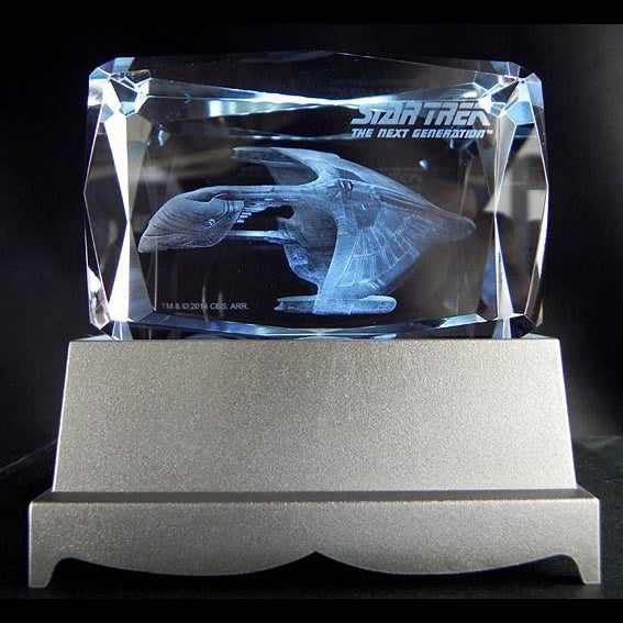 Star Trek Romulan Warbird Etched Crystal Art Cube - Small