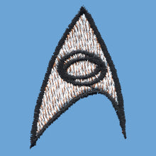 Load image into Gallery viewer, Star Trek Classic Mr. Spock Blue Shirt Deluxe Costume Close Up
